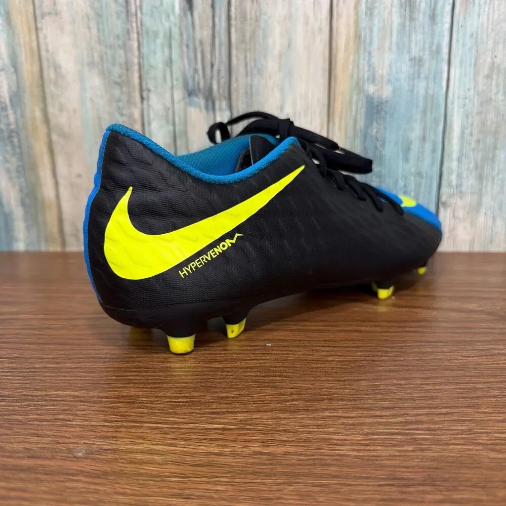 Nike Hypervenom Phade III FG Soccer Cleats Black Blue 852547-004 Mens Size 7.5